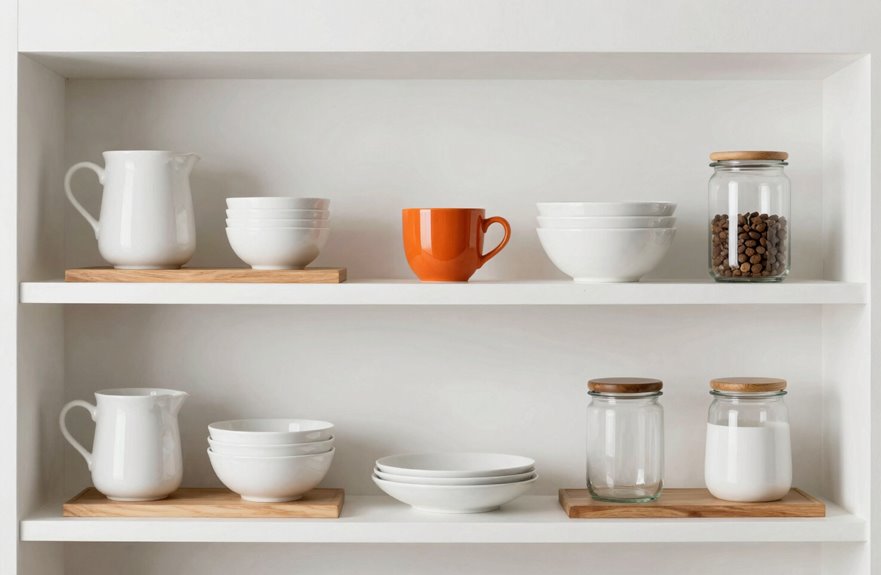 How to Decorate Open Kitchen Shelving in 10 Steps 2 neutral accent white cohesive shelves