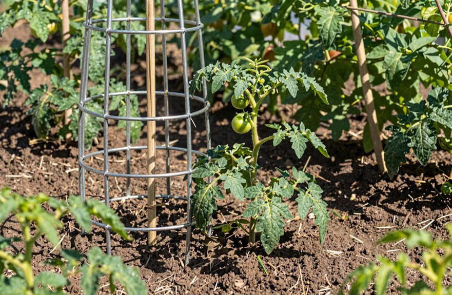 slim vertical stakes save garden space