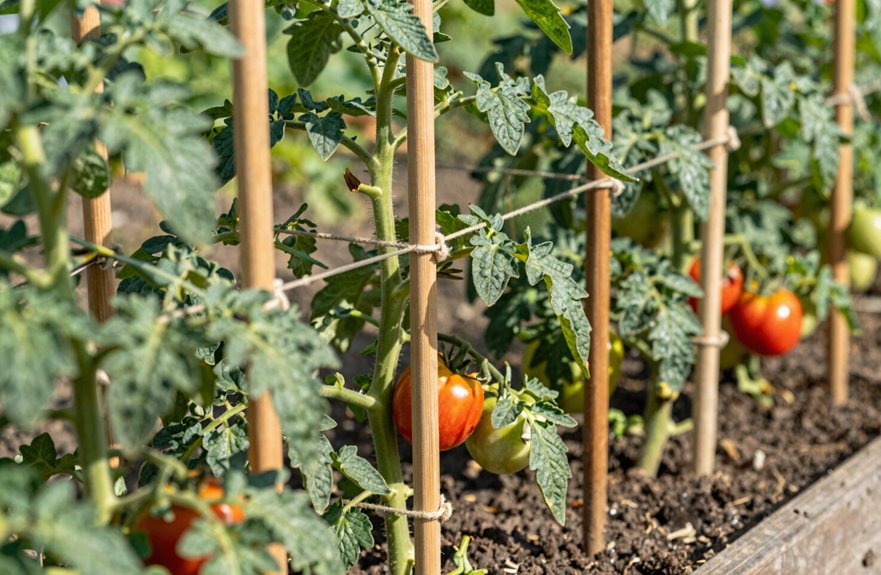 7 Ways to Support Tomato Plants Without Cages 2 stakes wood or rebar support