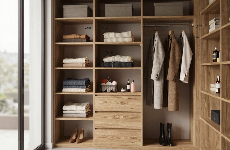How to Set Standard Closet Shelving Heights 4 three tier closet zoning plan