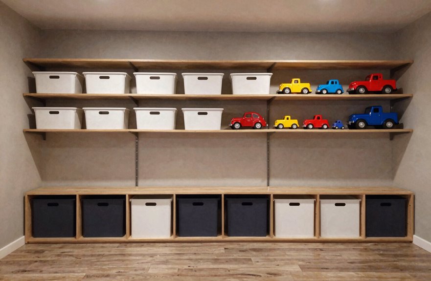 vertical shelving frees floor space for bulky toys