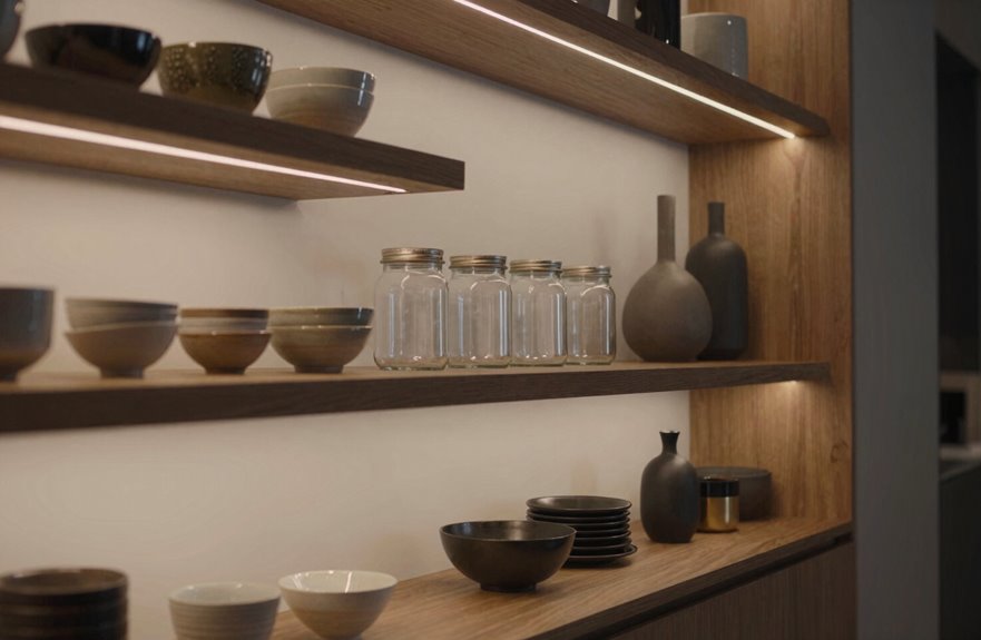 How to Decorate Open Kitchen Shelving in 10 Steps 5 vertical variety with layered depths