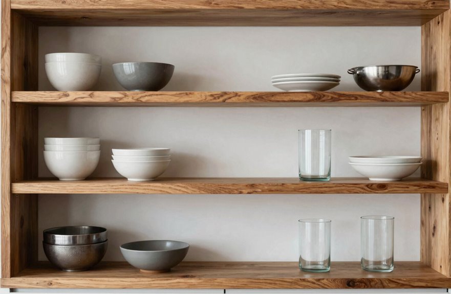 How to Decorate Open Kitchen Shelving in 10 Steps 3 wood ceramic metal glass harmony