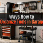 A well-organized garage with different tool storage systems and tools.