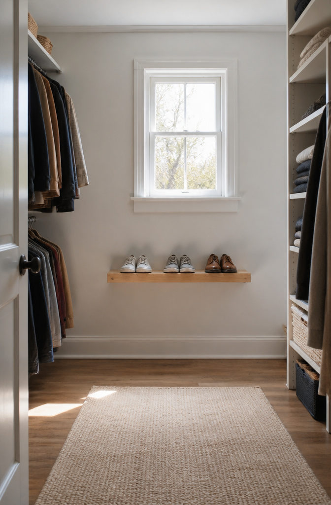A simple wall-mounted shoe rack made from a single board.