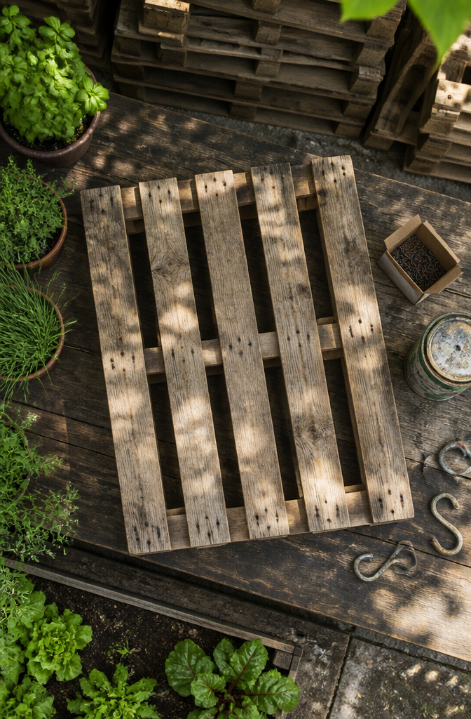 Pallet Garden Tool Storage: 7 Steps to Build an Outdoor Rack 10 A stack of pallets behind a store, available for DIY projects.