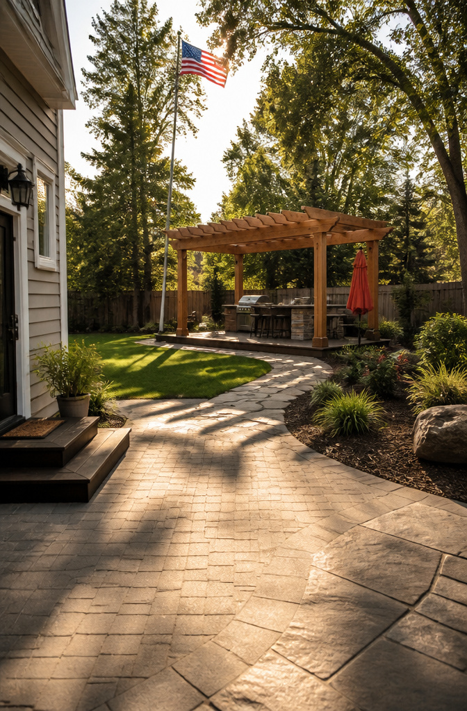 7 Outdoor Kitchen Pergola Ideas for Backyards in 2026 10 A diagram illustrating a pergola layout with sun and wind considerations.