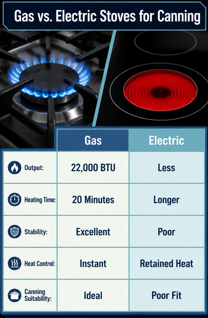 Canning Kitchen Ideas: Outdoor, Indoor and Seasonal Designs for Preserving 11 A gas burner providing high output for boiling canning water.