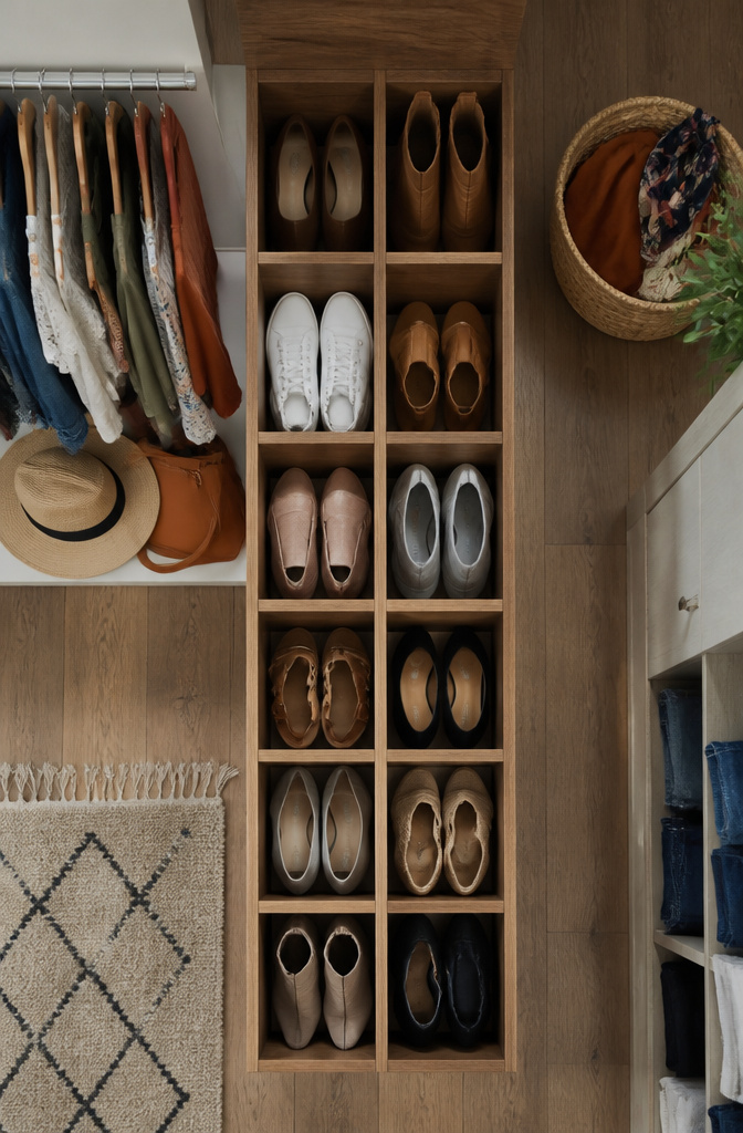 A cubby tower designed for vertical shoe storage.