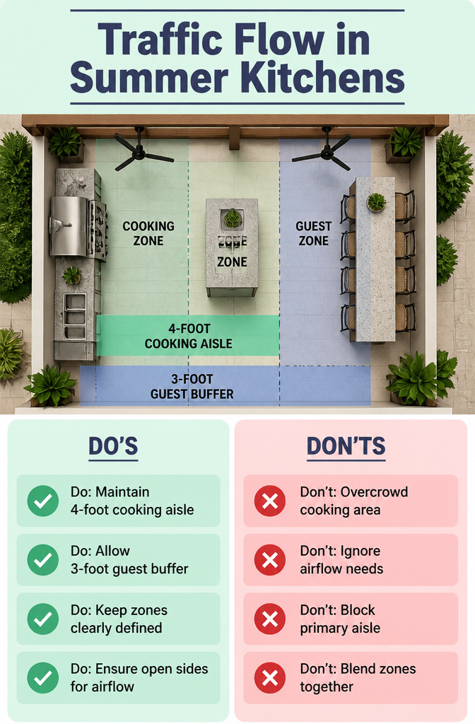 Diagram illustrating traffic flow in summer kitchens.