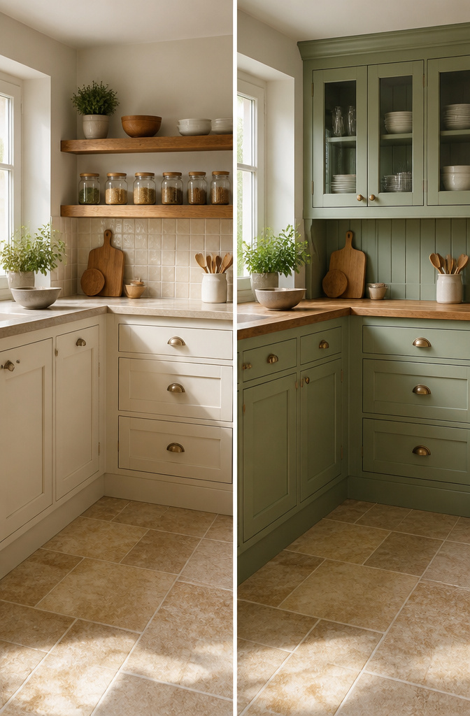 20 Country Style Kitchen Ideas for a Cozy Farmhouse Feel 7 Painted kitchen cabinets in soft colors and a cozy atmosphere.
