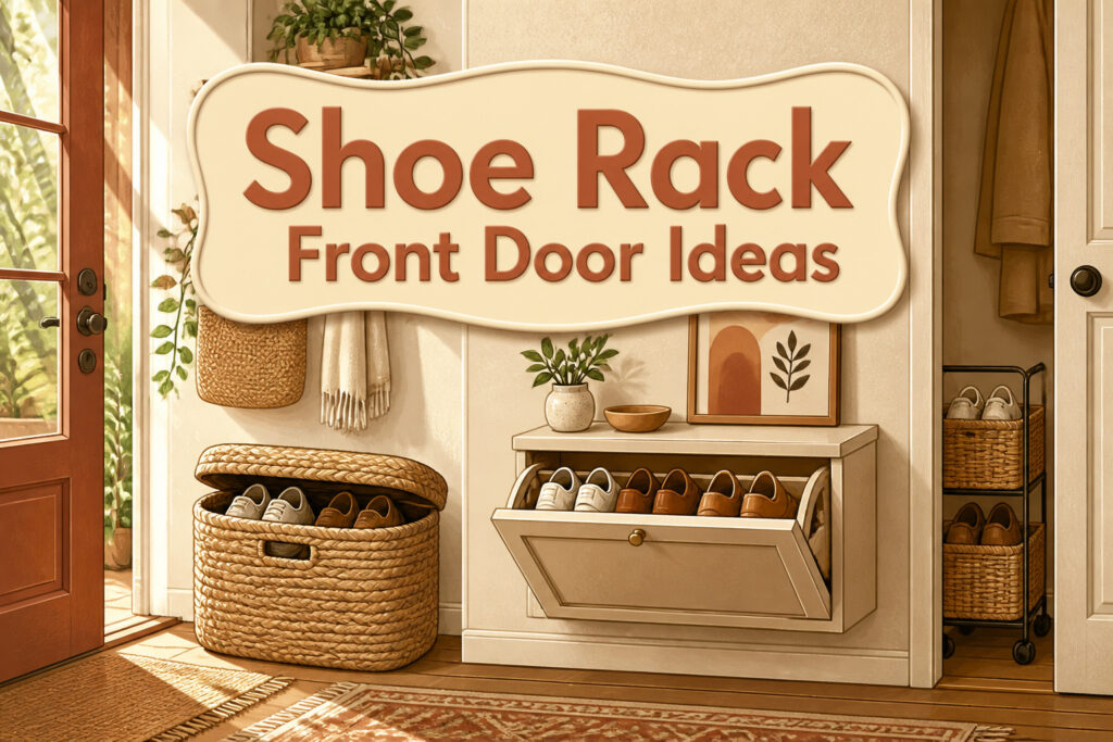 An entryway with different shoe storage options including baskets and cabinets.